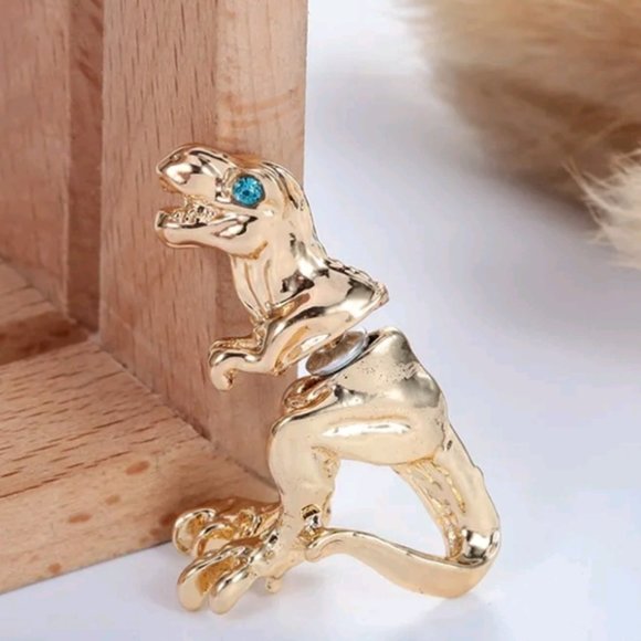 NWT Golden T-rex Dinosaur Post Pierced Earrings Head Arms Front  Tail Legs Back - Picture 4 of 7